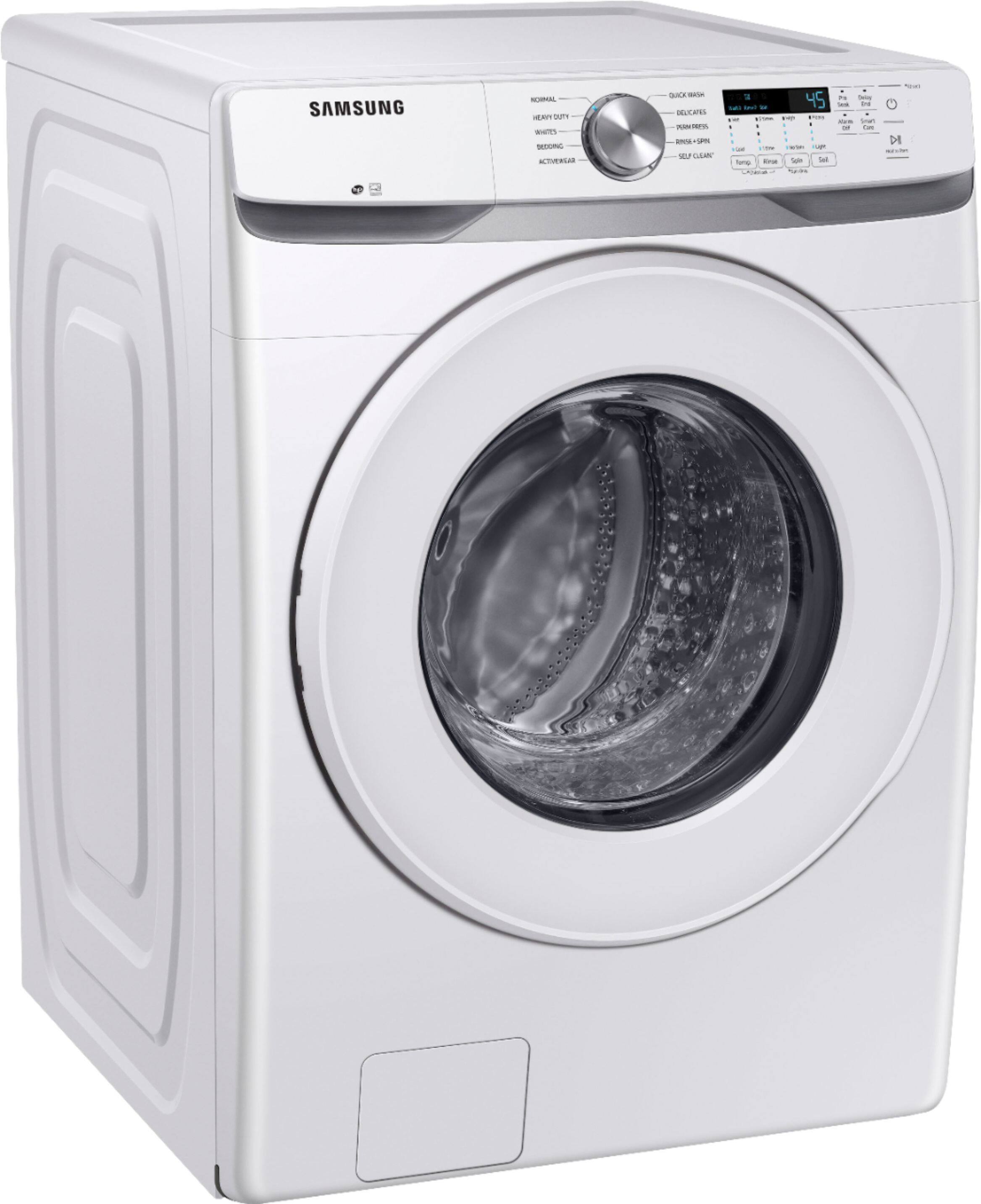 Angle. Samsung - 4.5 Cu. Ft. High Efficiency Stackable Smart Front Load Washer with Vibration Reduction Technology+ - White.