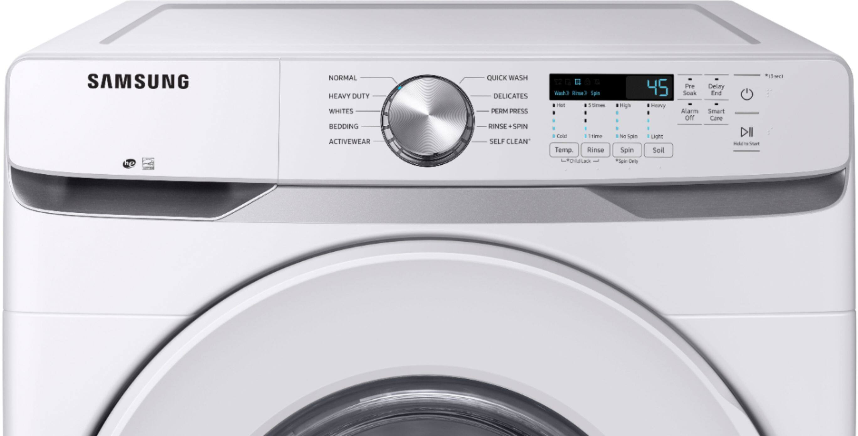 Alt View 2. Samsung - 4.5 Cu. Ft. High Efficiency Stackable Smart Front Load Washer with Vibration Reduction Technology+ - White.