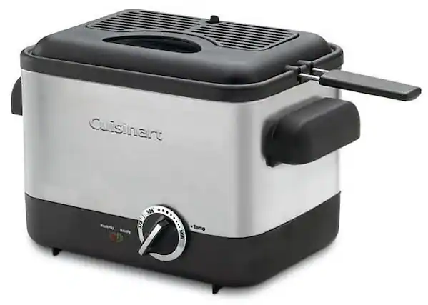 Left. Cuisinart - 1.1L Analog Compact Deep Fryer - Black Stainless Steel.