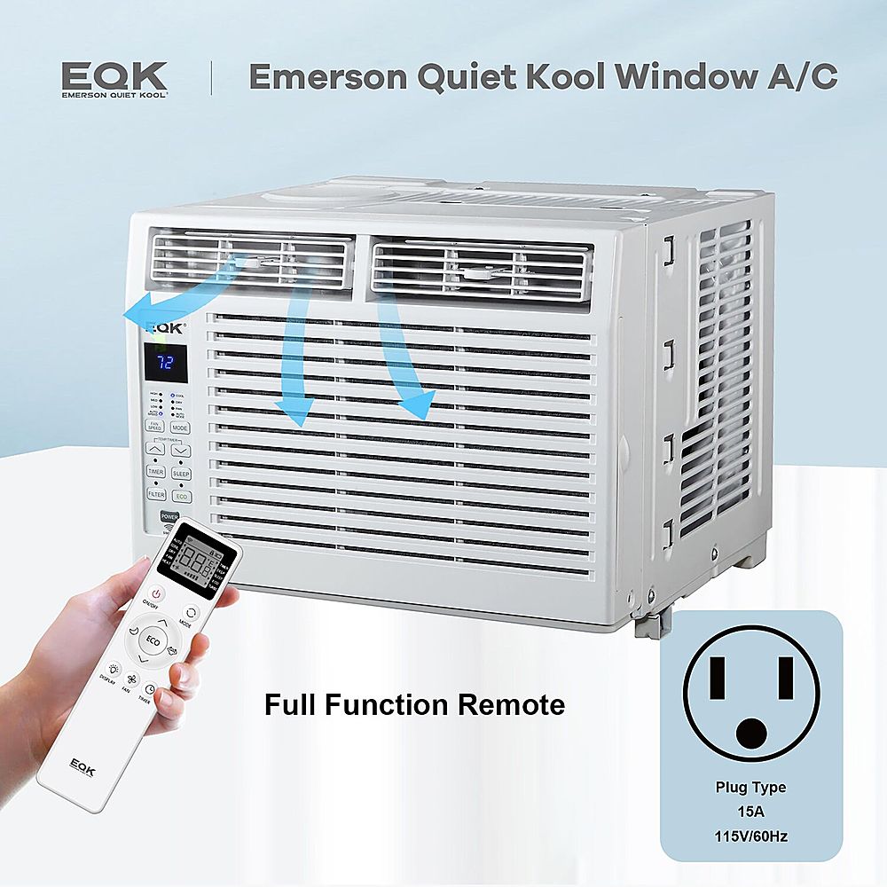Left View: Emerson Quiet Kool - 6,000 BTU 115V SMART Window Air Conditioner with Remote, Wi-Fi, and Voice Control - White