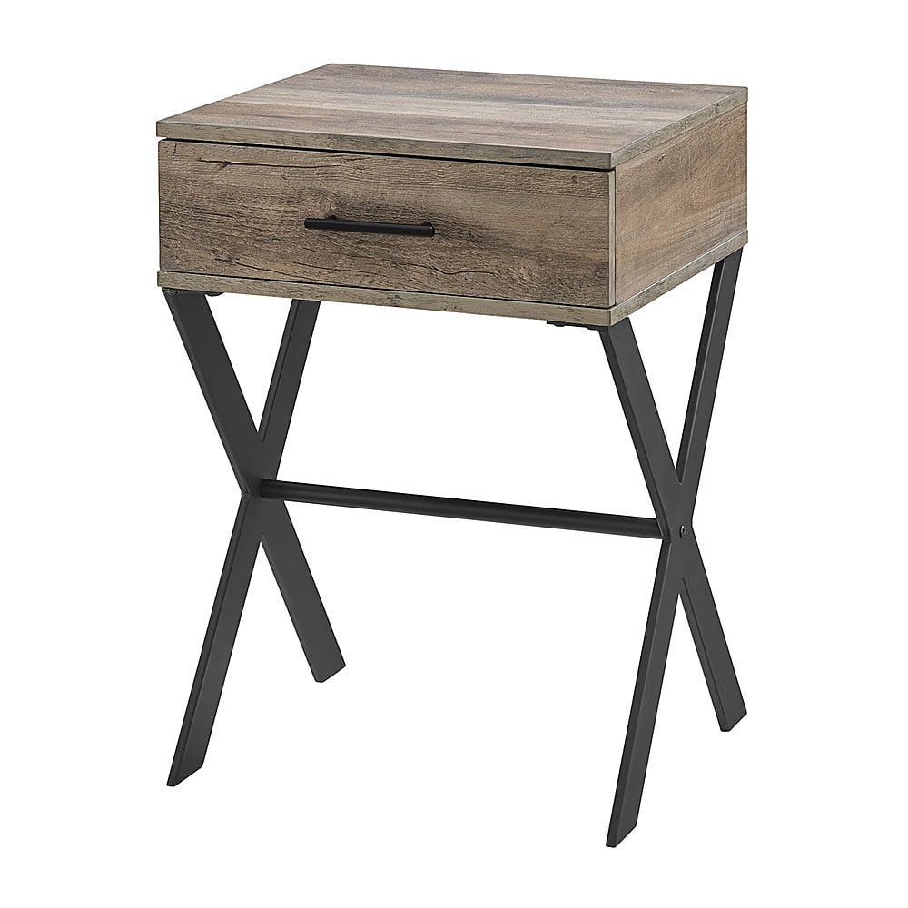 Angle. Walker Edison - Brin 18" X Leg 1 Drawer Metal and Wood Side Table - Grey Wash.