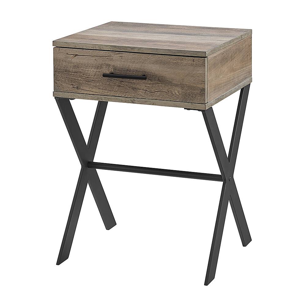 Angle. Walker Edison - Brin 18" X Leg 1 Drawer Metal and Wood Side Table - Grey Wash.