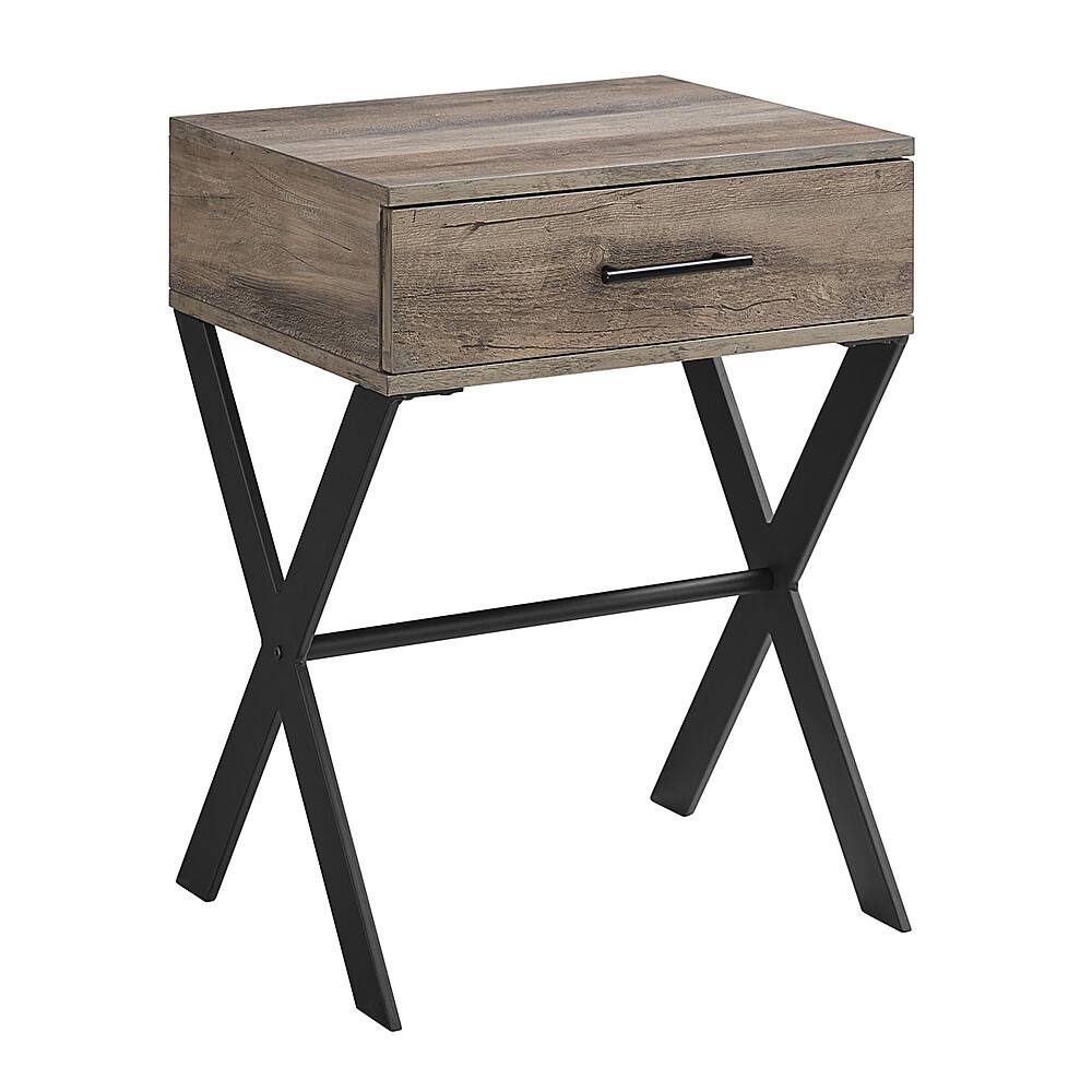 Left. Walker Edison - Brin 18" X Leg 1 Drawer Metal and Wood Side Table - Grey Wash.