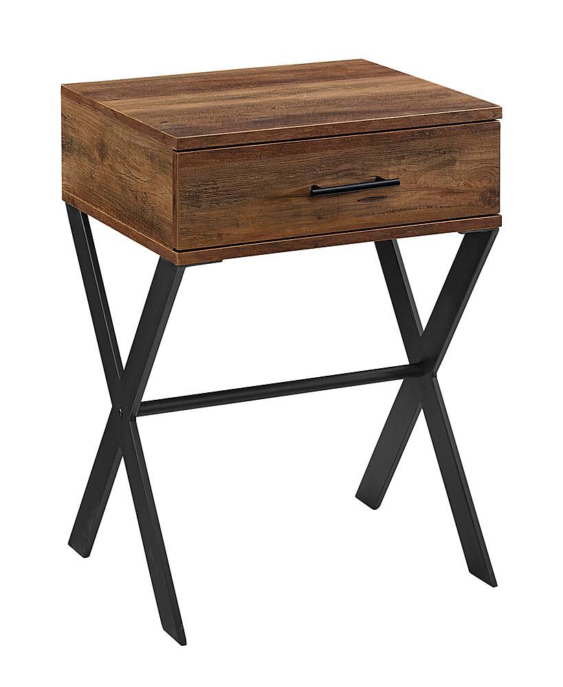 Walker Edison Brin 18" X Leg 1 Drawer Metal and Wood Side Table Rustic