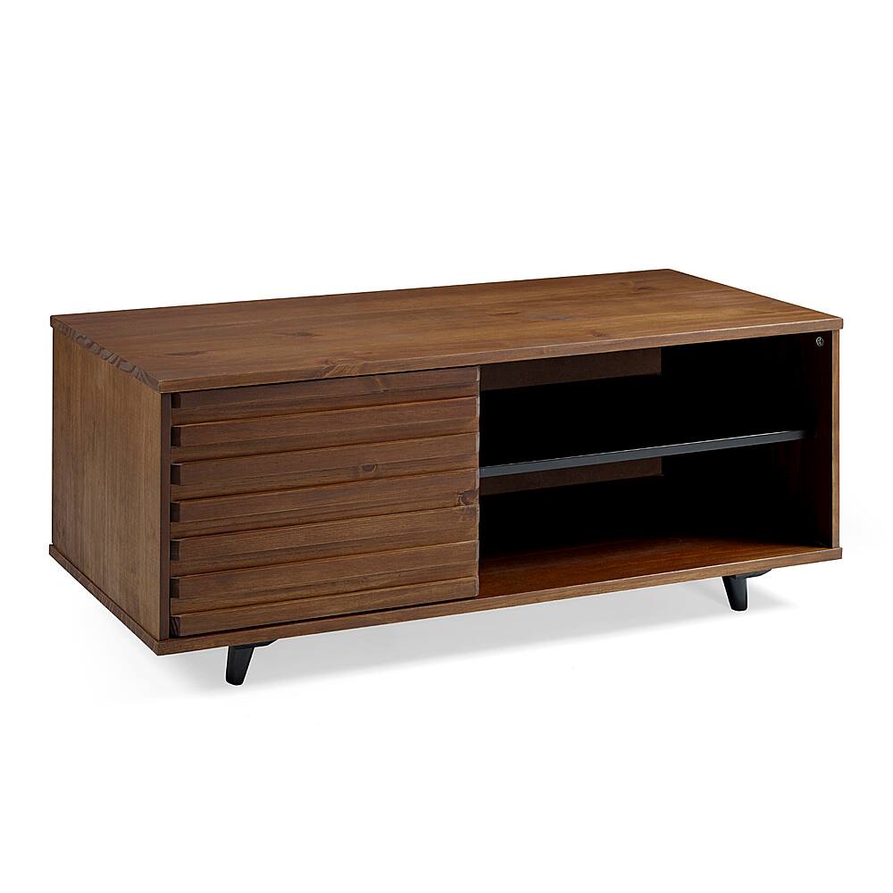 Left View: Walker Edison - 44" Mid Century Modern Entryway Storage Bench - Walnut