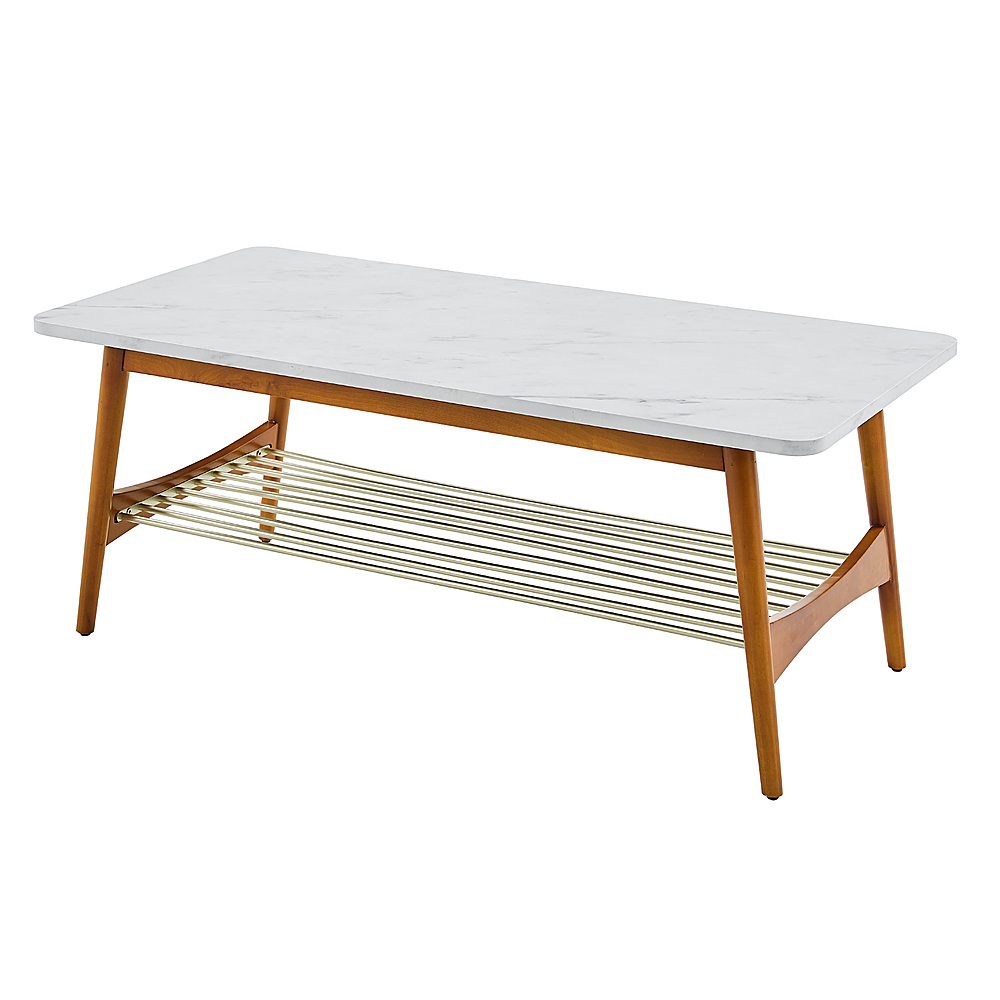 Angle View: Walker Edison - 44" Faux Marble Tapered Leg Coffee Table - Acorn