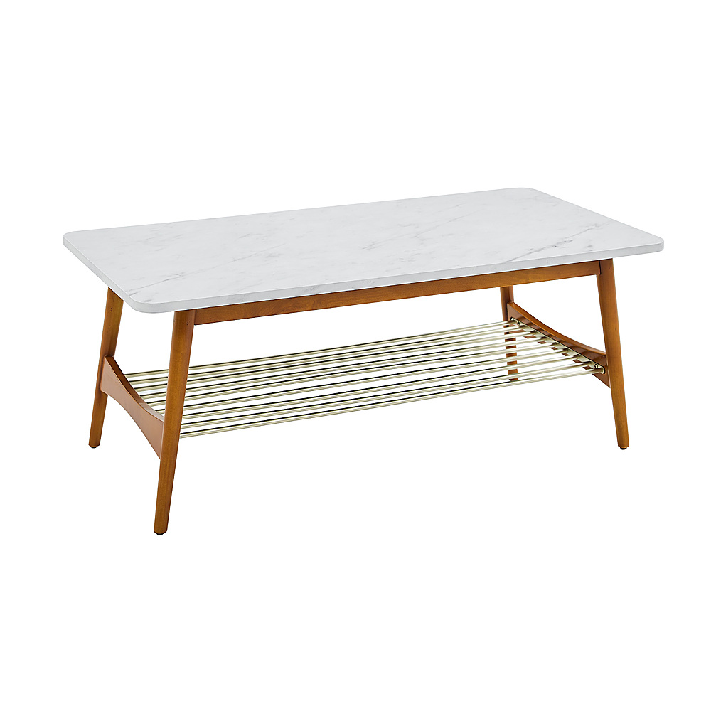 Left View: Walker Edison - 44" Faux Marble Tapered Leg Coffee Table - Acorn