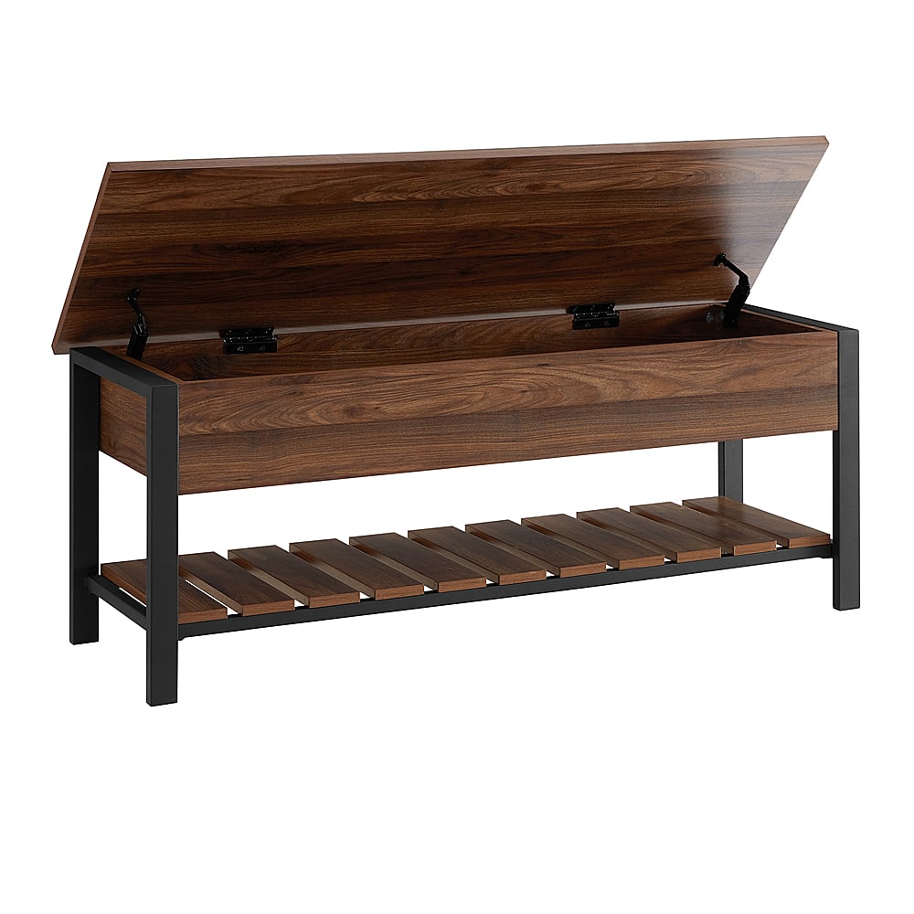 Left View: Walker Edison - Lift Top Modern Storage Entryway Bench - Dark Walnut