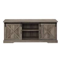Walker Edison - Rustic Farmhouse Sliding Door TV Stand for Most Flat-Panel TV's up to 78" - Grey Wash - Front_Zoom