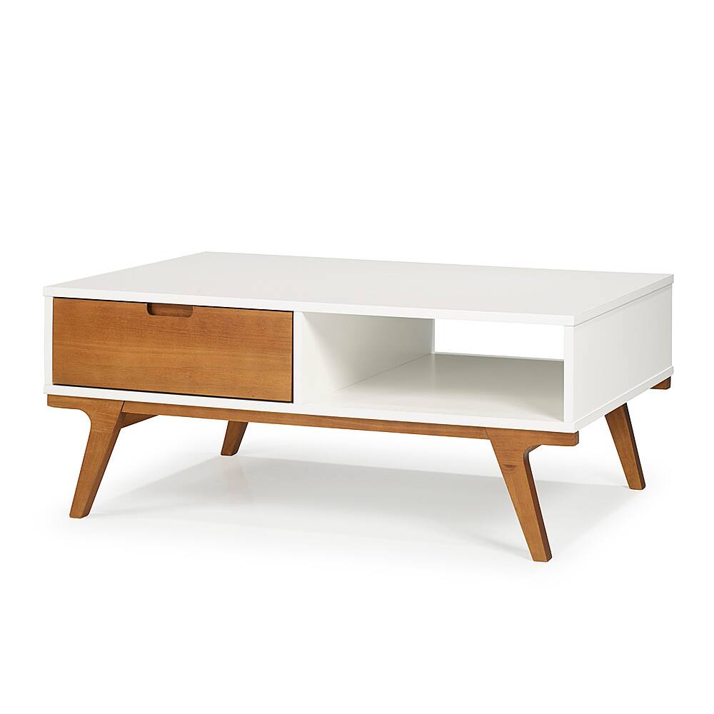 Angle View: Walker Edison - 1 Drawer Bridge Leg Solid Wood Coffee Table - White