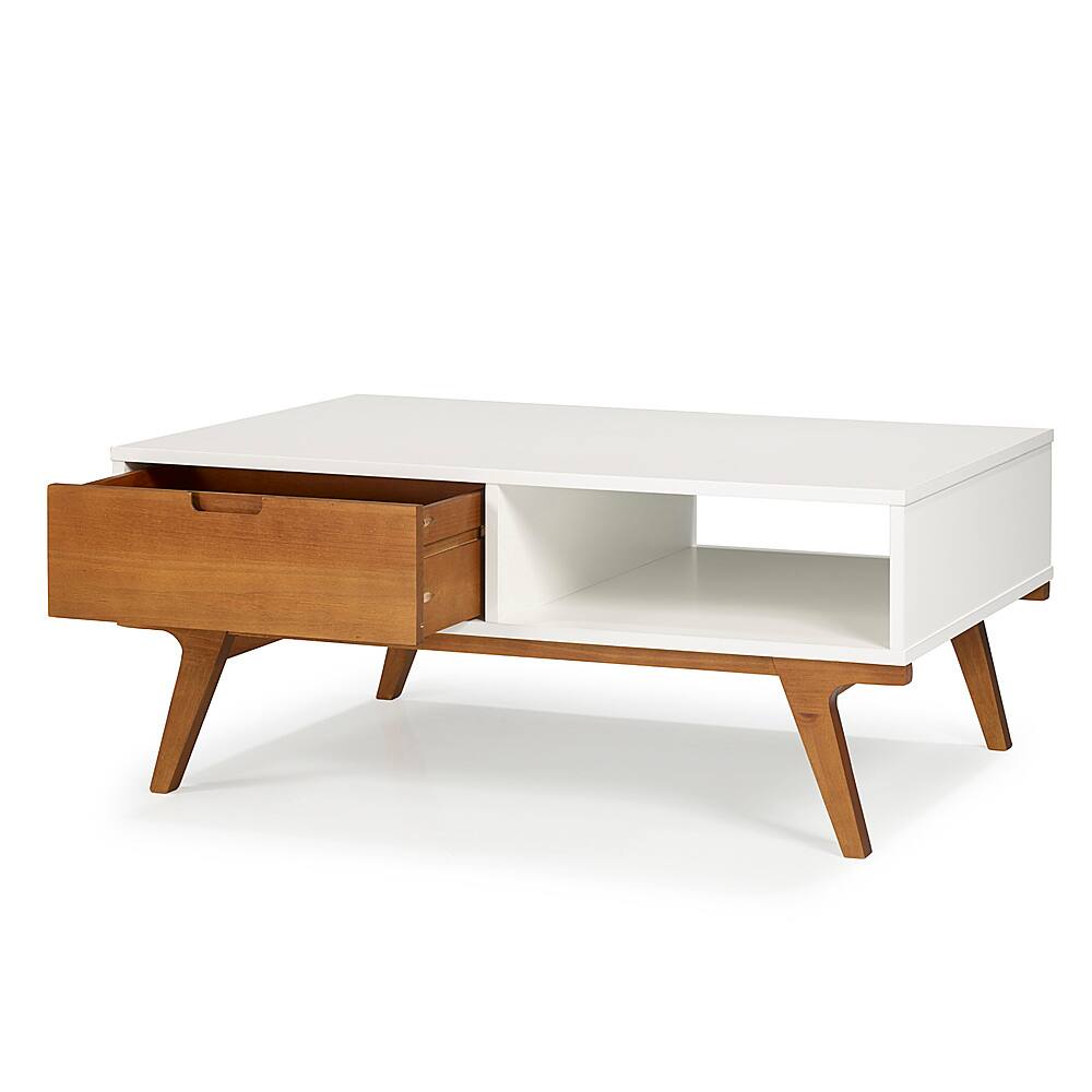 Left View: Walker Edison - 1 Drawer Bridge Leg Solid Wood Coffee Table - White