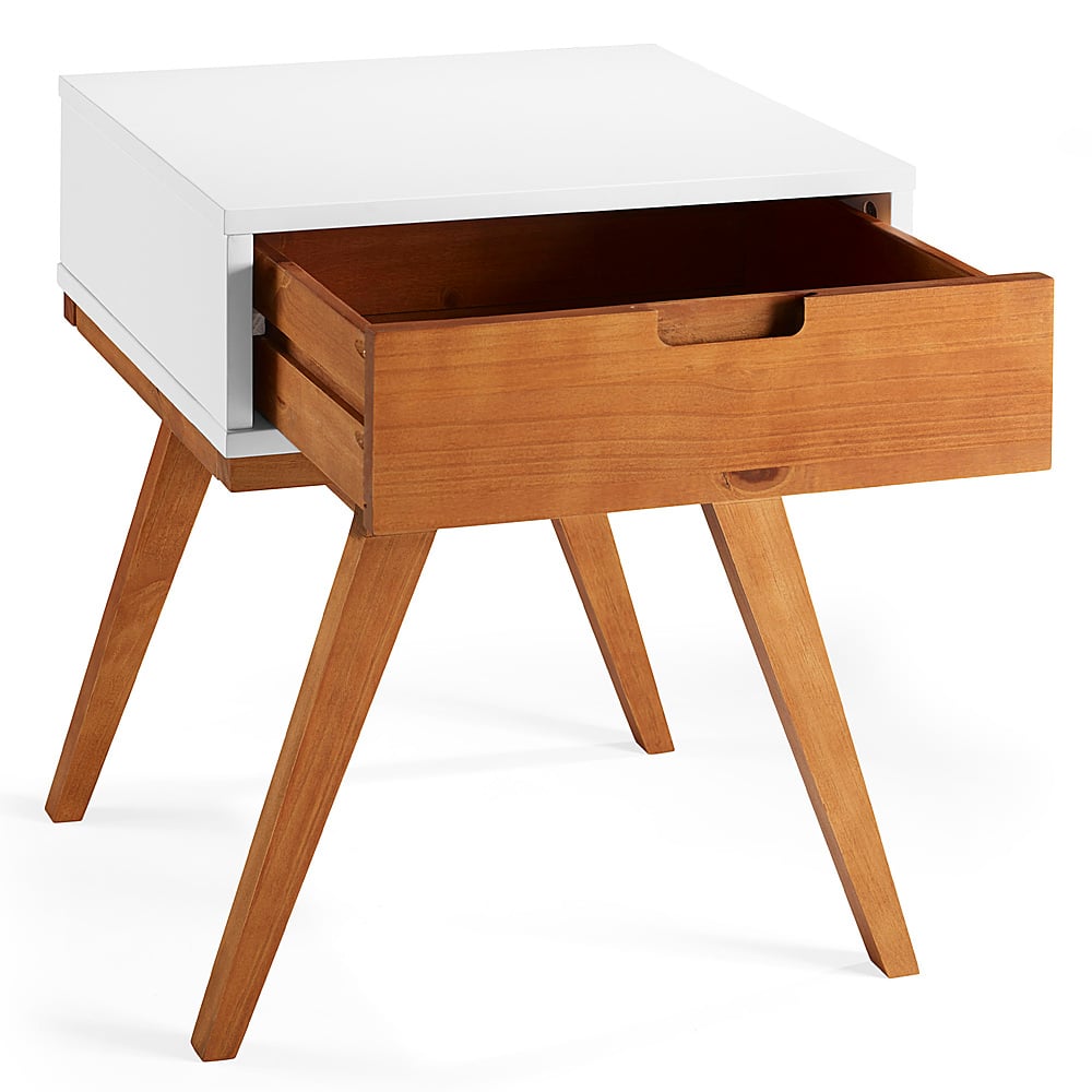 Left View: Walker Edison - Mateo 1 Drawer Modern Side Table - White Oak