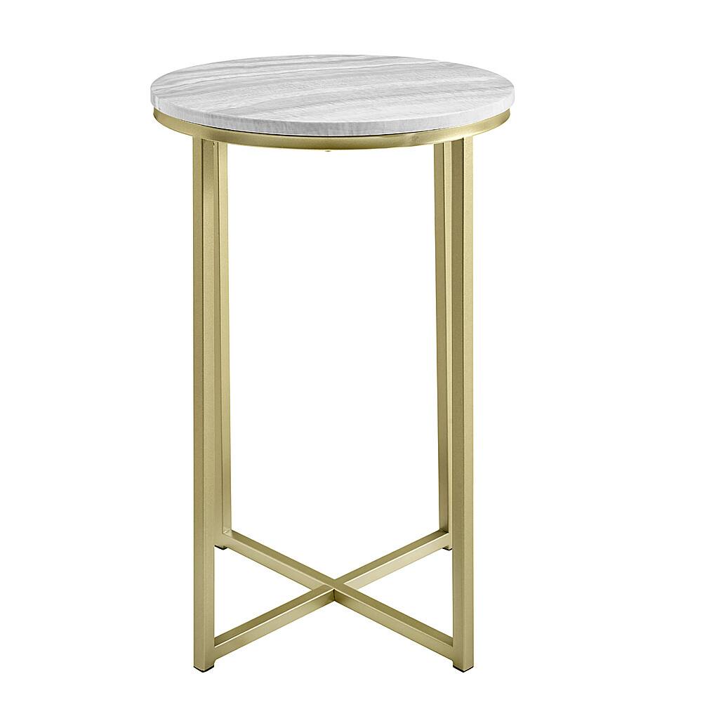 Walker Edison Melissa 16" Faux Stone Round Glam Side Table ...