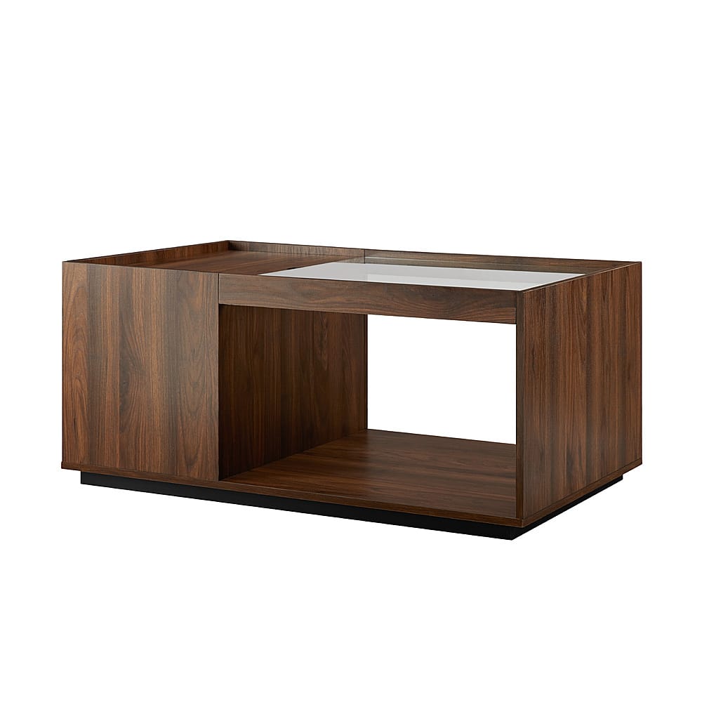 Angle View: Walker Edison - Talia 40" Glass Top Storage Coffee Table - Dark Walnut