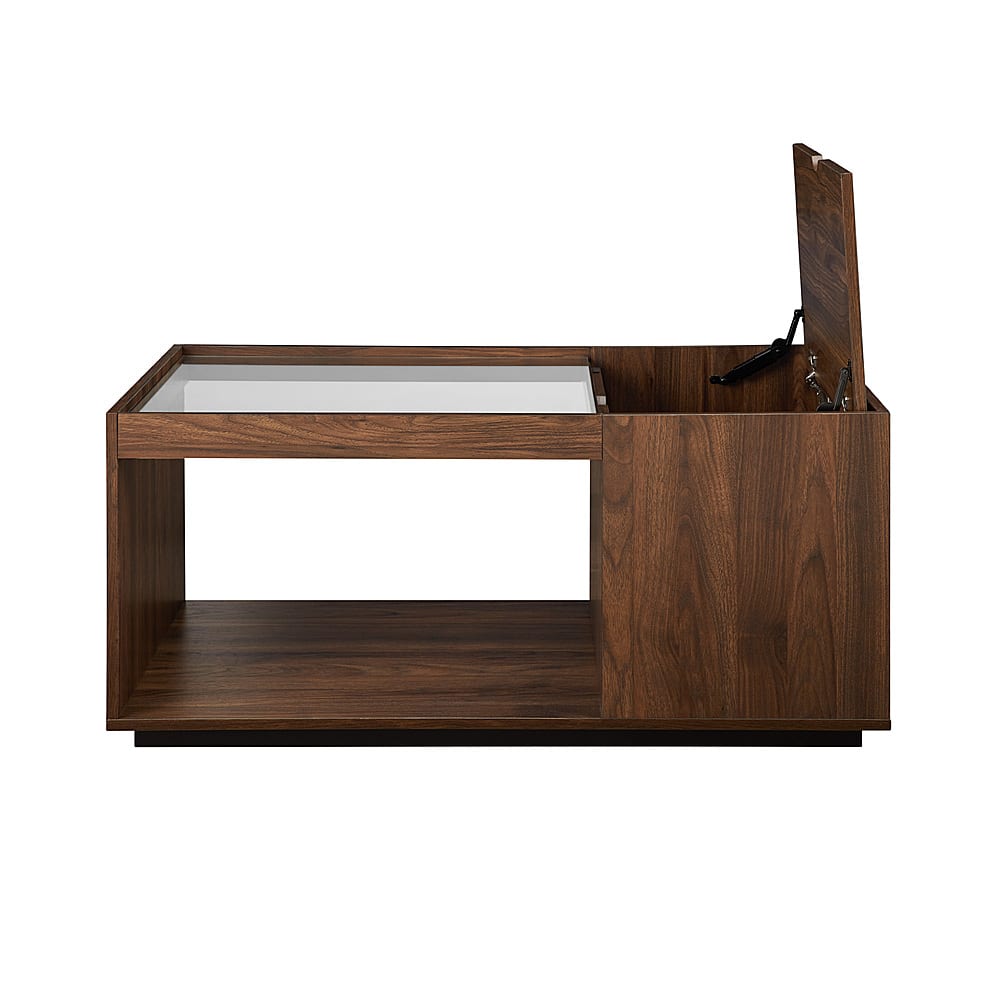 Left View: Walker Edison - Talia 40" Glass Top Storage Coffee Table - Dark Walnut