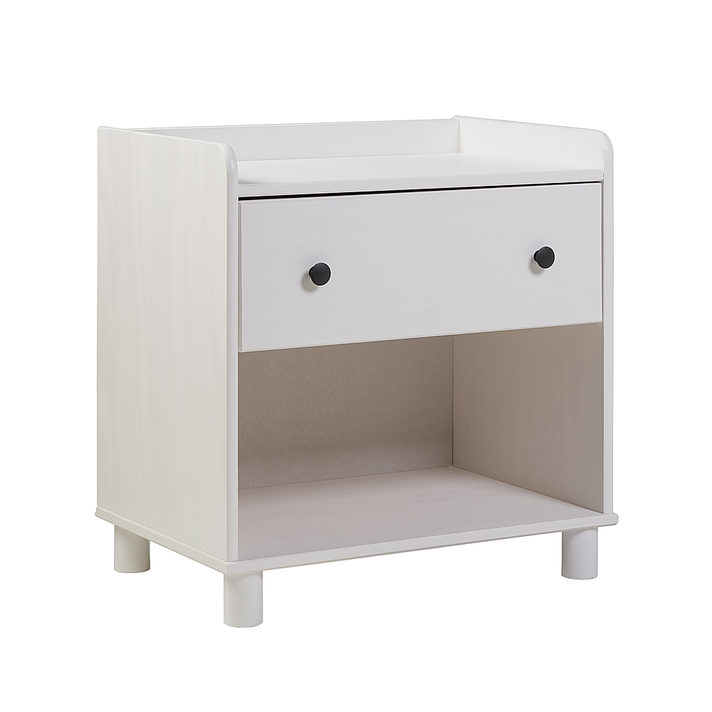 Left View: Walker Edison - Morgan 1 Drawer Tray Top Solid Wood Nightstand - White