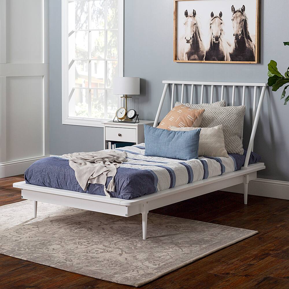 Alt View 12. Walker Edison - Twin Mid Century Solid Wood Spindle Bed - White.