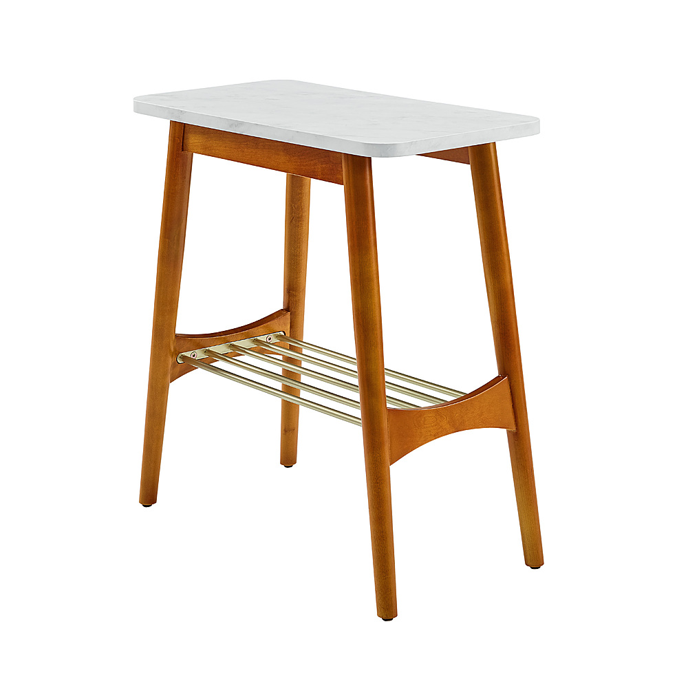 Angle View: Walker Edison - Jamie Faux Marble Tapered Leg Side Table - Acorn