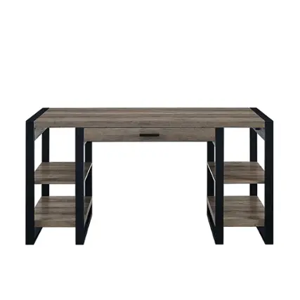 Front. Walker Edison - 60" Modern Industrial USB Power Computer Desk - Grey Wash.