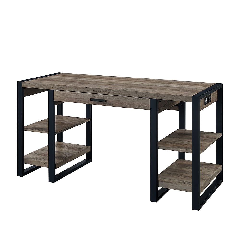 Left. Walker Edison - 60" Modern Industrial USB Power Computer Desk - Grey Wash.
