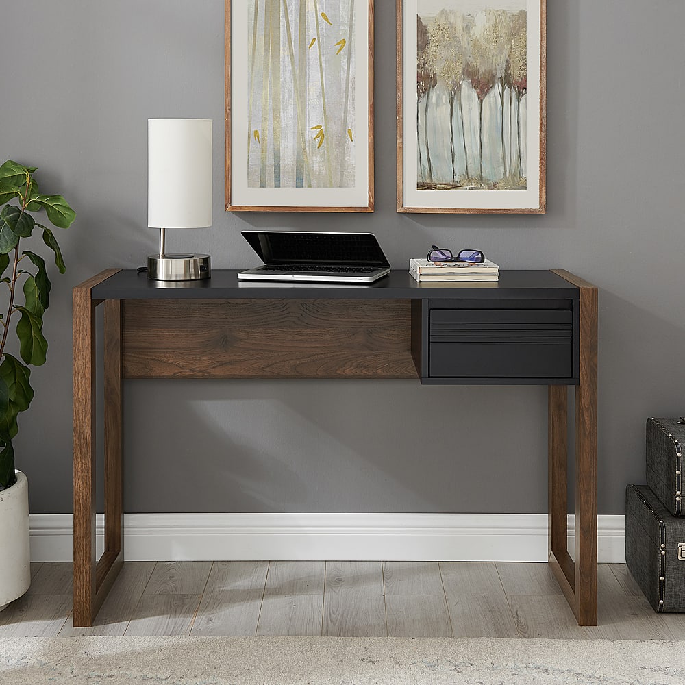 Alt View 11. Walker Edison - Modern Fluted Storage Drawer Wood Computer Desk - Black.