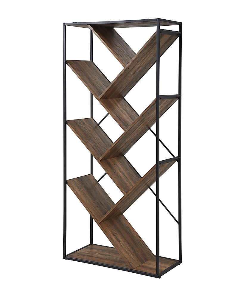 Angle View: Walker Edison - 68" V Bookshelf - Rustic Oak