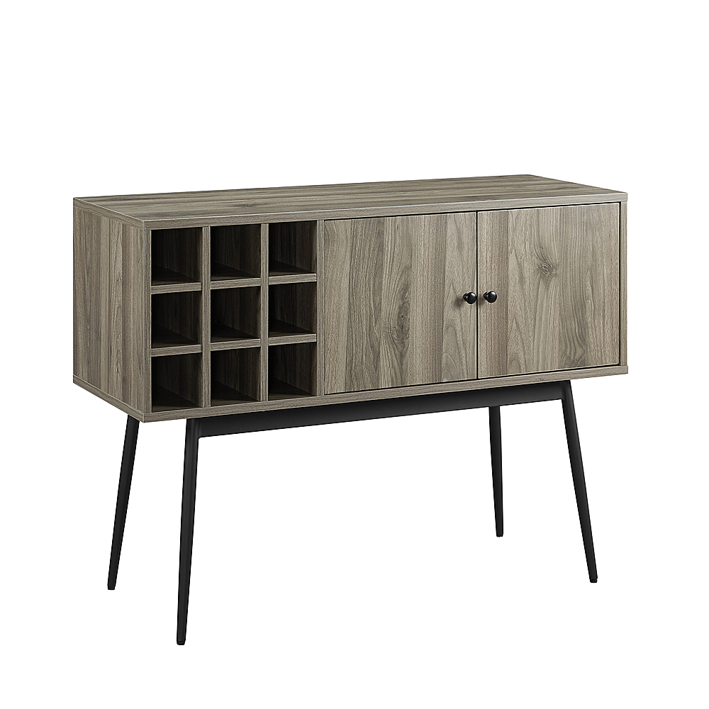 Left View: Walker Edison - Mid Century Modern Bottle Storage Bar Cabinet - Slate Grey