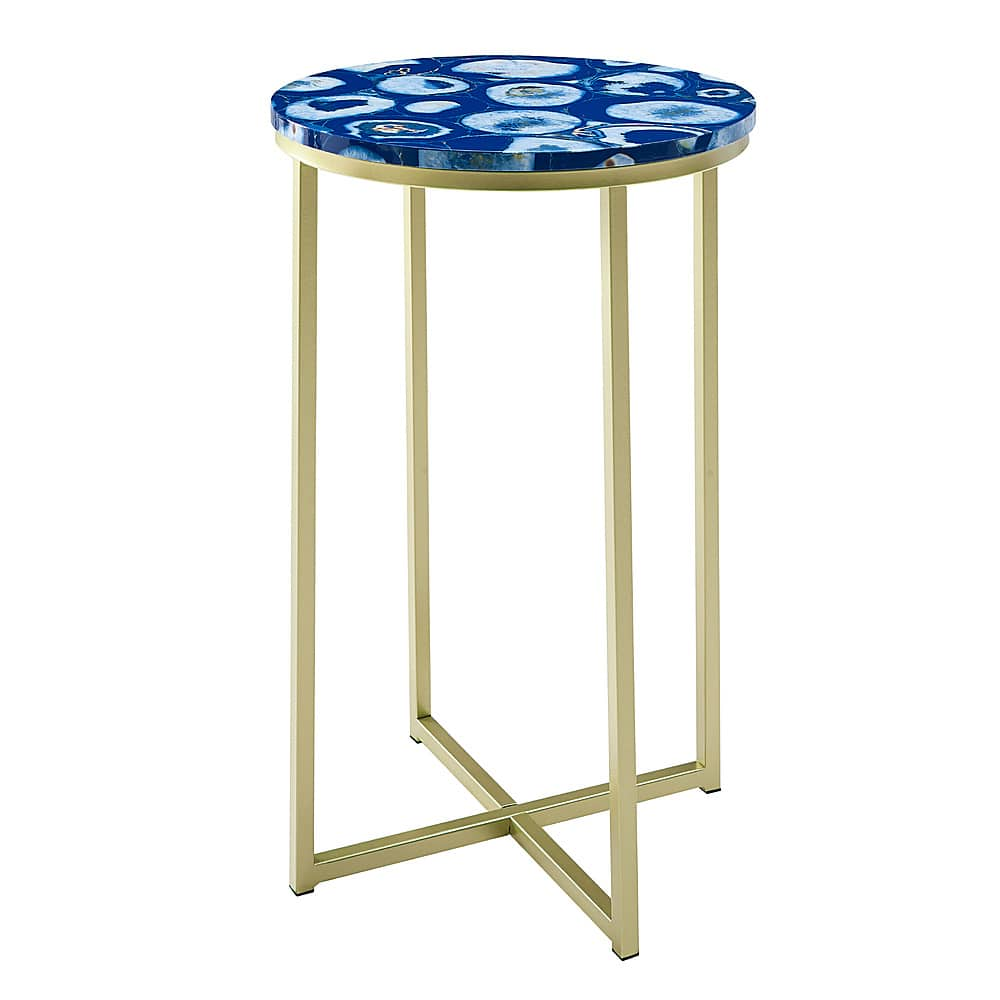 Angle View: Walker Edison - Melissa 16" Faux Stone Round Glam Side Table - Faux Blue Agate