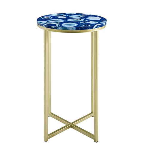 Walker Edison - Melissa 16" Faux Stone Round Glam Side Table - Faux Blue Agate