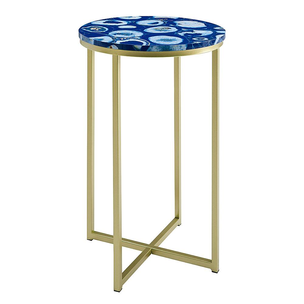 Left View: Walker Edison - Melissa 16" Faux Stone Round Glam Side Table - Faux Blue Agate