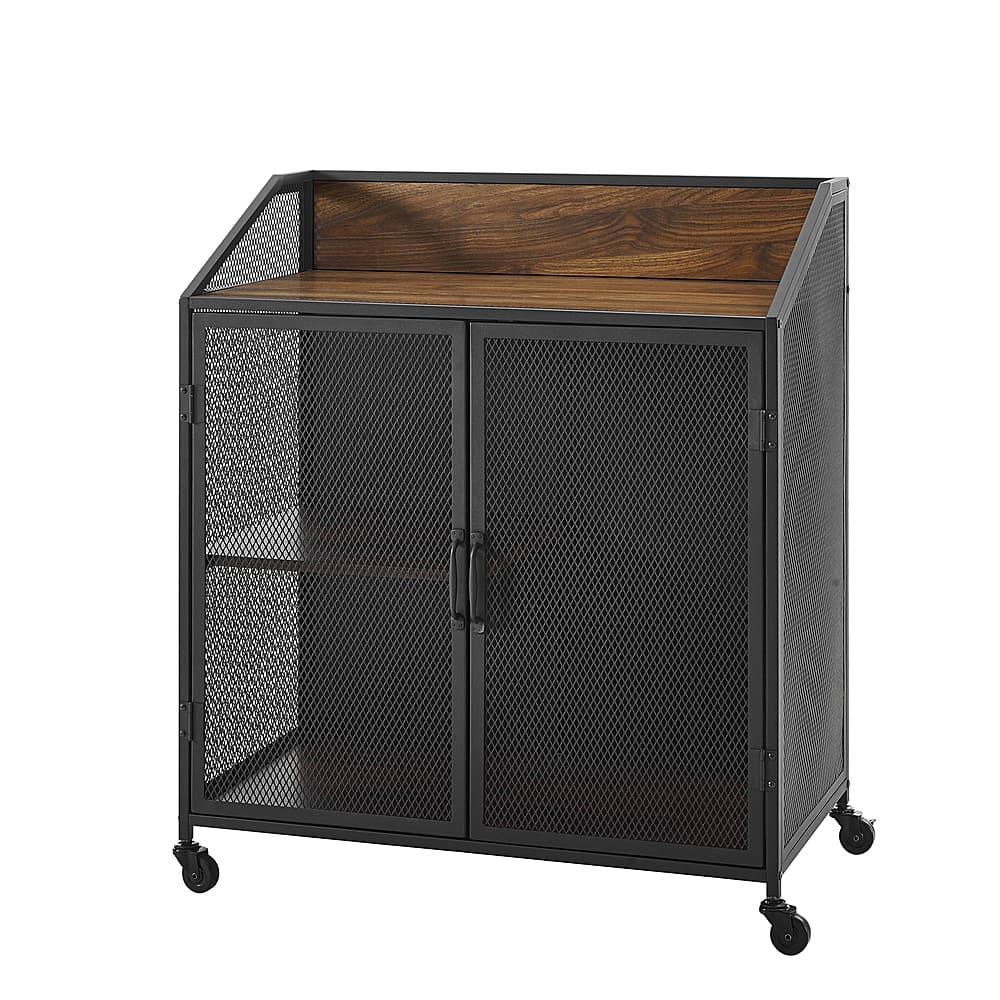 Angle View: Walker Edison - 33" Industrial 2-Door Bar Cabinet - Dark Walnut