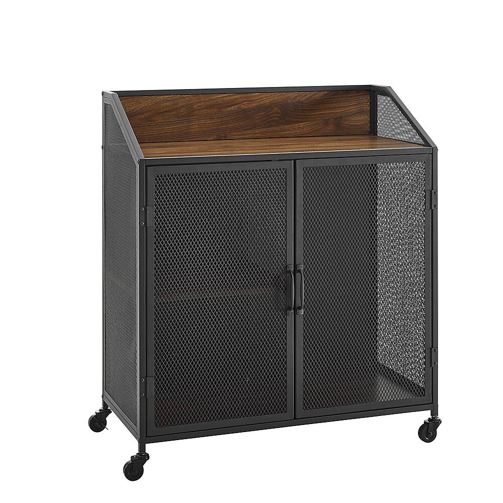 Left View: Walker Edison - 33" Industrial 2-Door Bar Cabinet - Dark Walnut