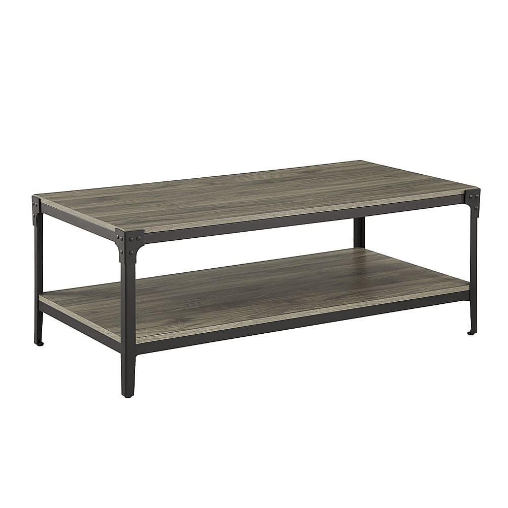 Left View: Walker Edison - Rustic Wood Coffee Table - Slate Grey