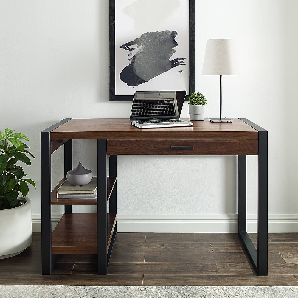 Alt View 11. Walker Edison - 48" Modern Industrial USB Power Computer Desk - Dark Walnut.