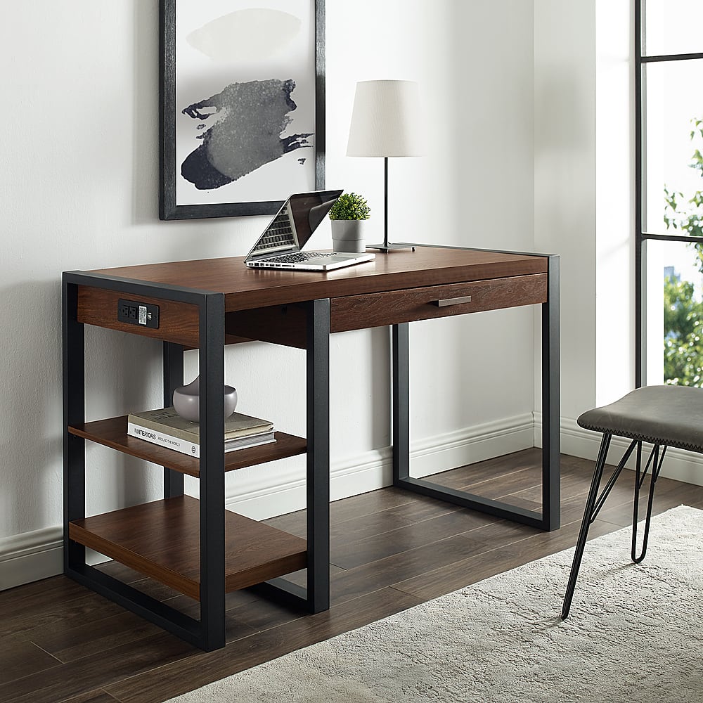 Alt View 12. Walker Edison - 48" Modern Industrial USB Power Computer Desk - Dark Walnut.