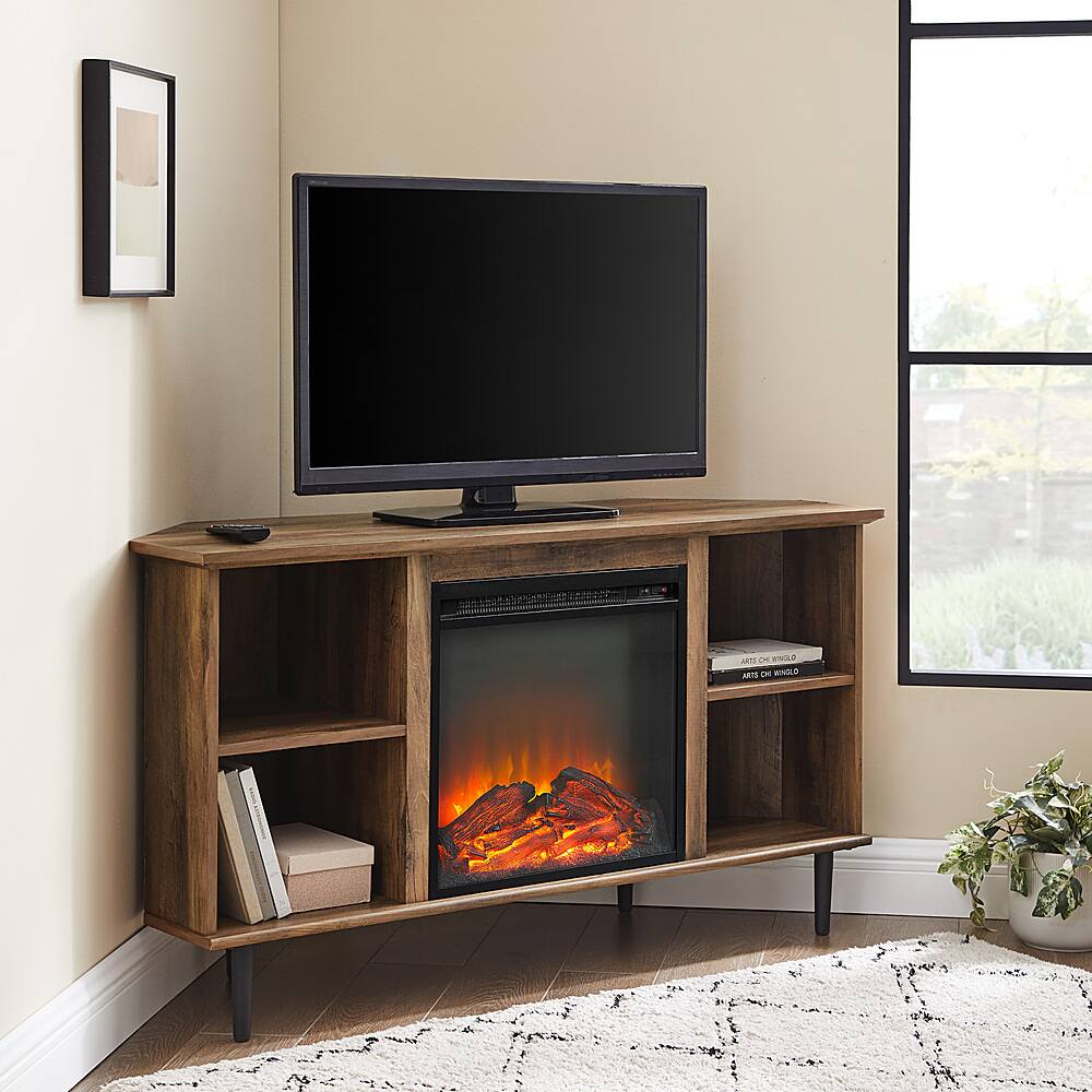 Best Buy Walker Edison Modern Open Cubby Storage Corner Fireplace TV