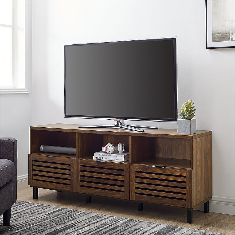 Walker Edison Modern Slat Door TV Stand for Most Flat-Panel TV's up to ...