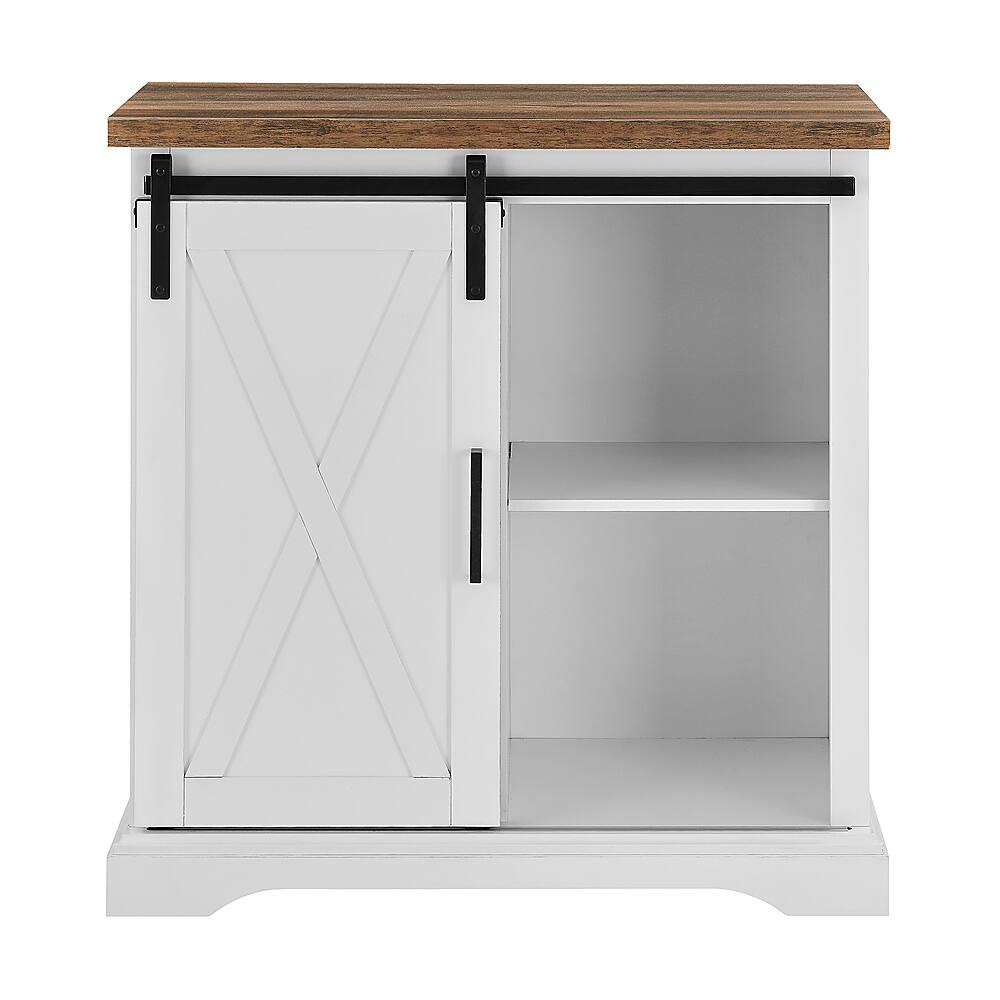 Front. Walker Edison - 32" Rustic Farmhouse Buffet - Solid White/Rustic Oak.
