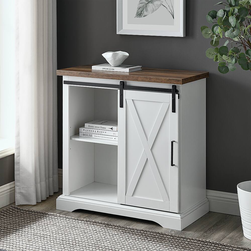 Alt View 14. Walker Edison - 32" Rustic Farmhouse Buffet - Solid White/Rustic Oak.