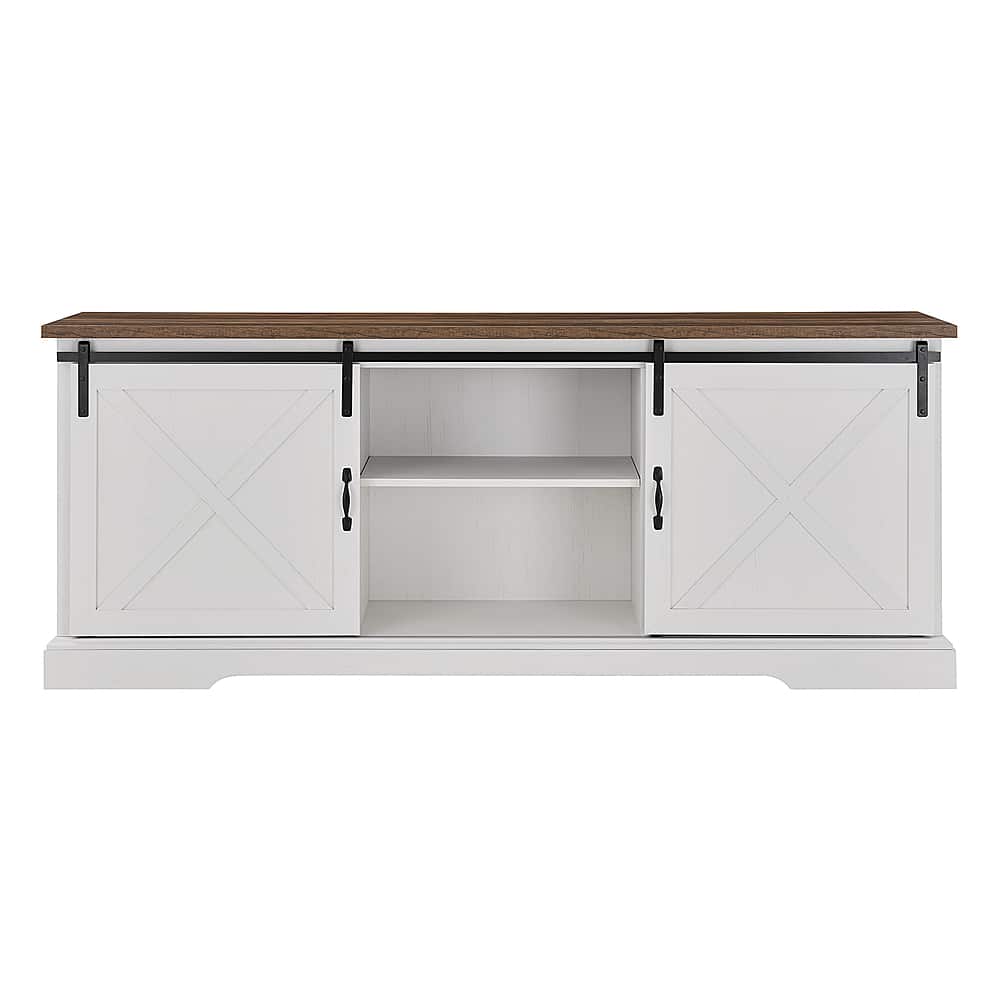Walker Edison - Rustic Farmhouse Sliding Door TV Stand for Most Flat-Panel TV's up to 78" - Rustic Oak/Brushed White - Front_Zoom