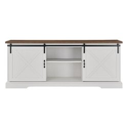 Walker Edison - Rustic Farmhouse Sliding Door TV Stand for Most Flat-Panel TV's up to 78" - Rustic Oak/Brushed White - Front_Zoom