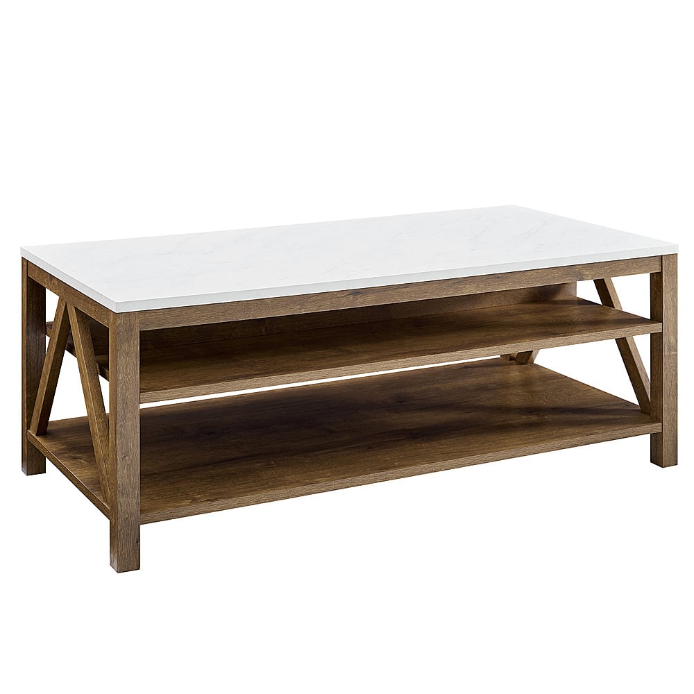 Left View: Walker Edison - 48" A Frame Farmhouse Coffee Table - Faux Marble