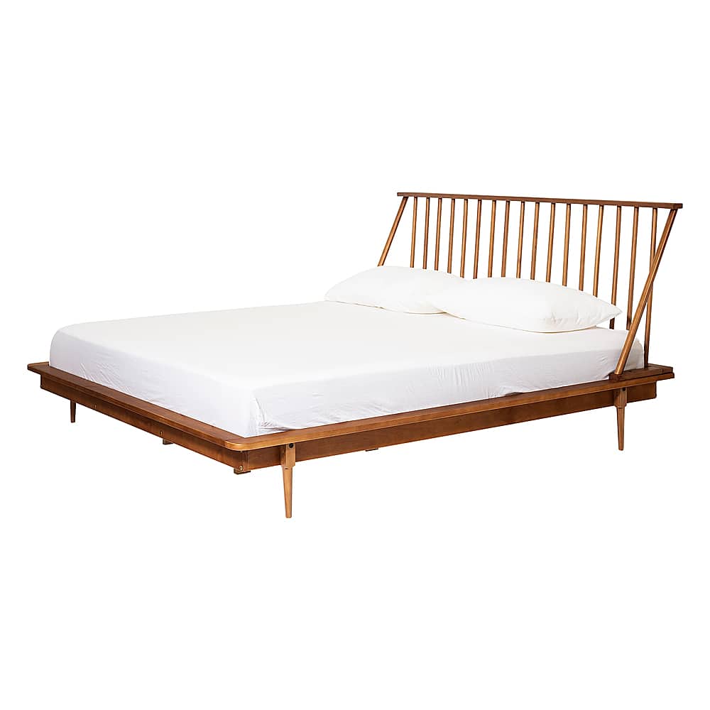 Angle. Walker Edison - King Mid Century Modern Solid Wood Spindle Bed Headboard - Wood.