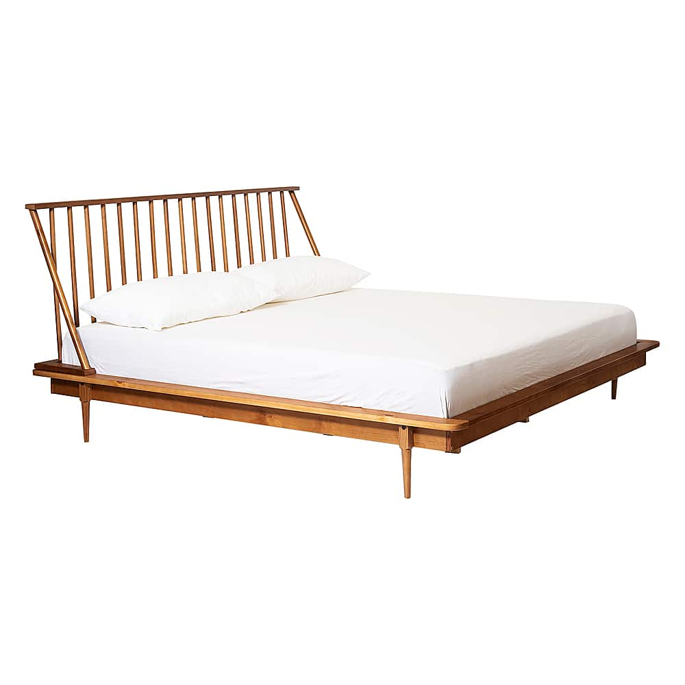 Left View: Walker Edison - King Mid Century Modern Solid Wood Spindle Bed Headboard