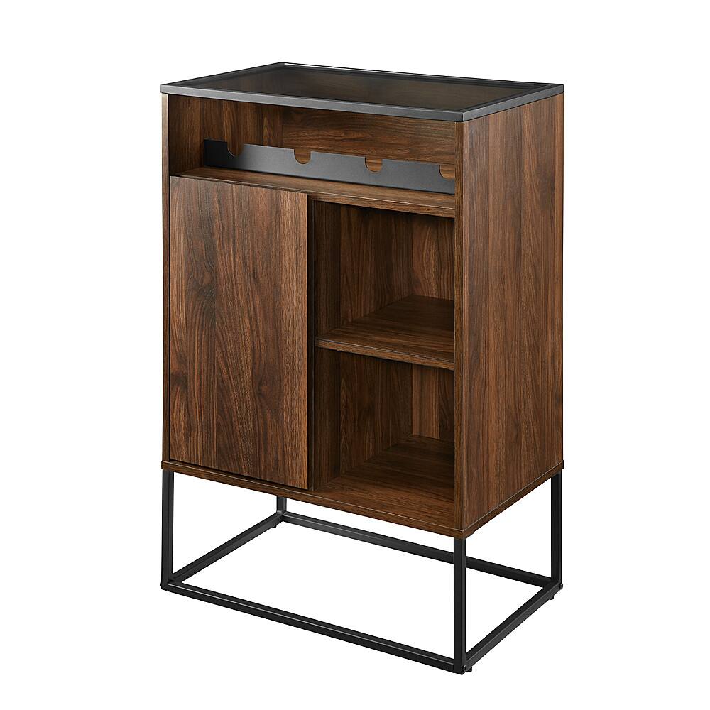 Angle View: Walker Edison - Modern Door Glass Top Bar Drink Cabinet - Dark Walnut