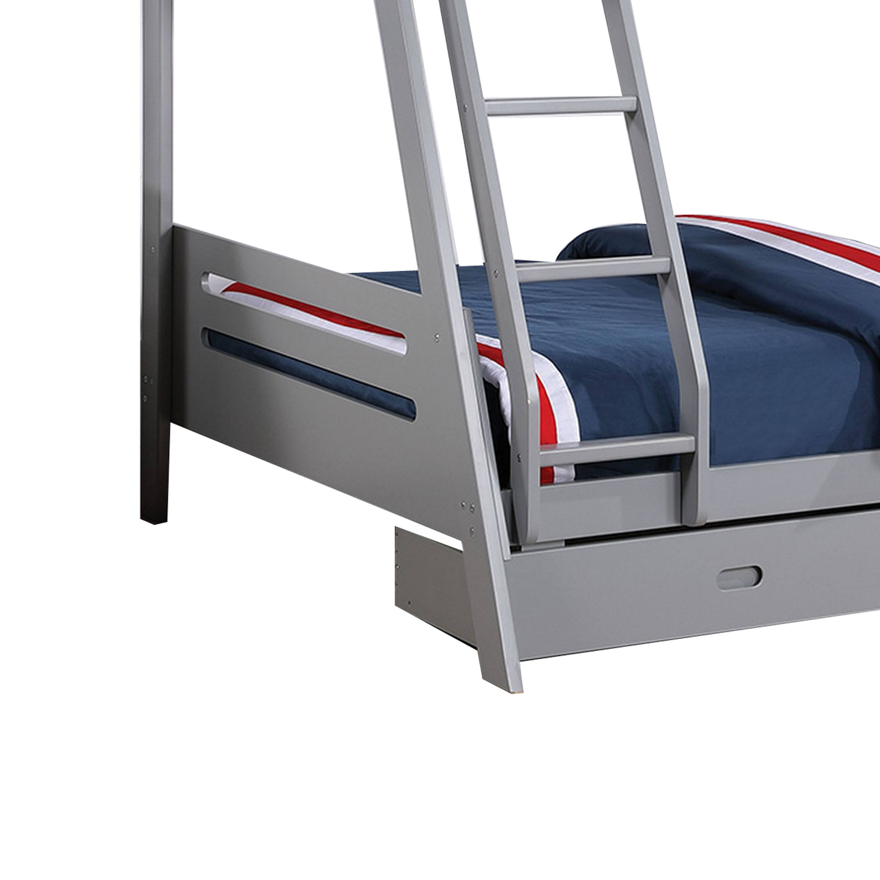 Alt View 3. Manhattan Lane - Emily Twin Over Full Bunk Bed with Ladder, 2 Drawers, Gray Solid Wood - Gray.