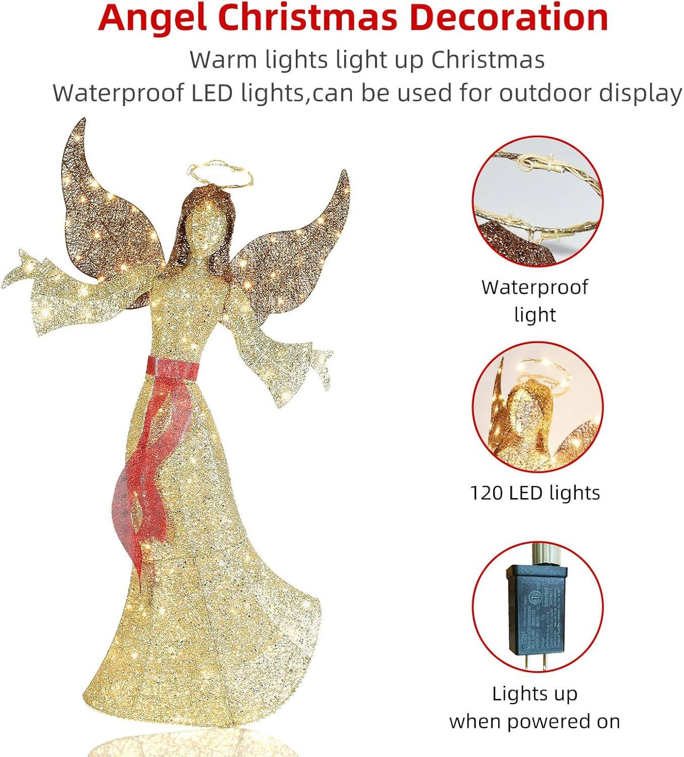 Angel Christmas Decoration

Warm lights light up Christmas

Waterproof LED lights, can be used for outdoor display

- Waterproof light
- 120 LED lights
- Lights up when powered on