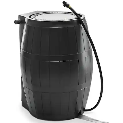 Front. FCMP Outdoor - FCMP Outdoor RC4000-BLK 50-Gallon BPA Free Home Rain Water Catcher Barrel, Black - Black.