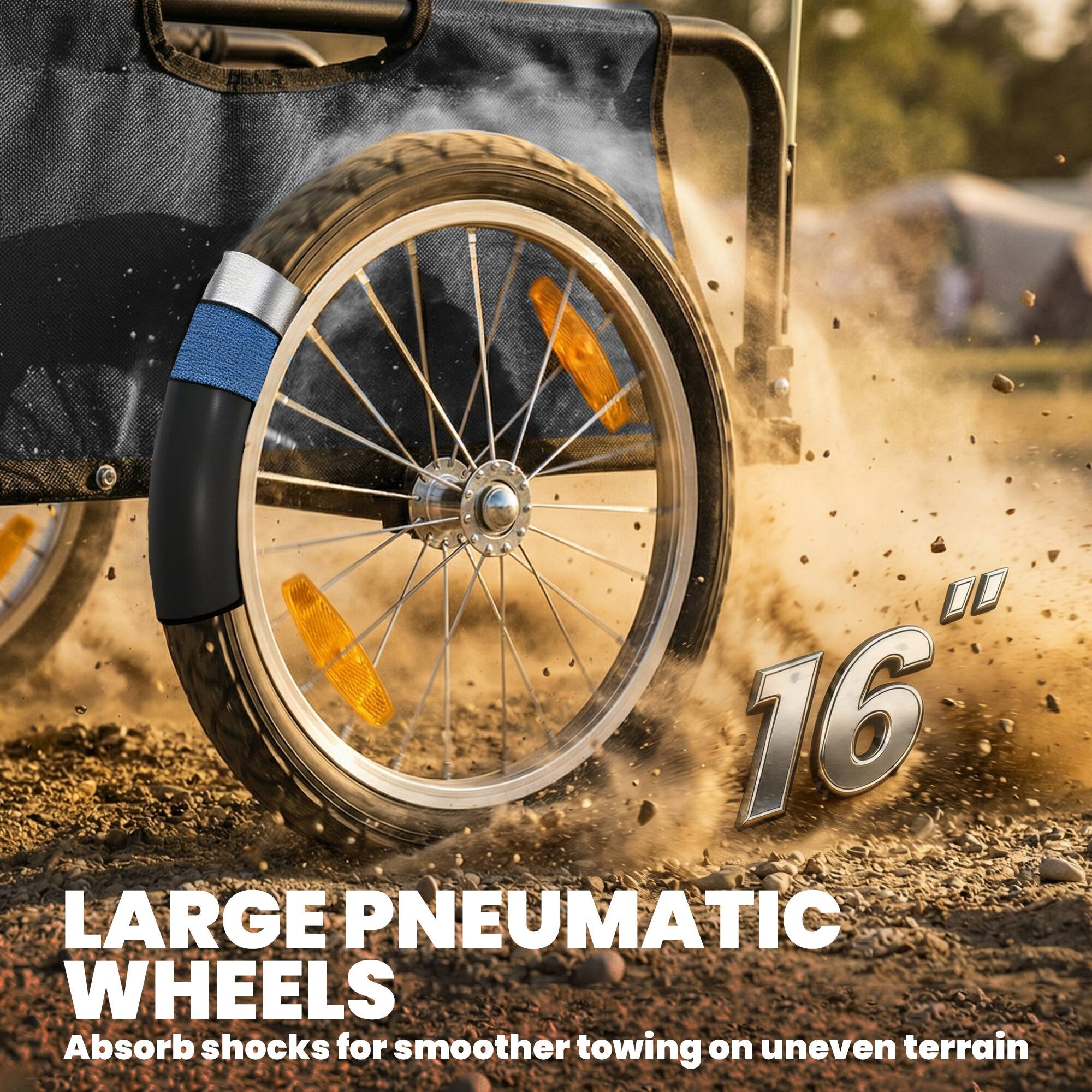 16" LARGE PNEUMATIC WHEELS Absorb shocks for smoother towing on uneven terrain
