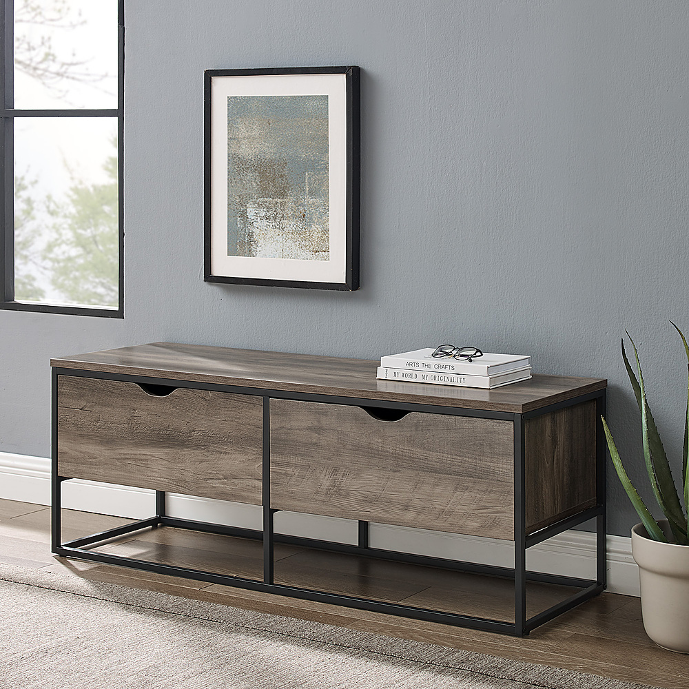 Best Buy: Walker Edison Mid Century Modern Storage Bench with Cushion Pecan  BB46MCMSBAC